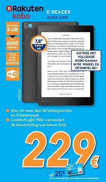 Promoties Rakuten kobo e-reader aura one - Rakutenkobo - Geldig van 01/02/2018 tot 25/02/2018 bij Krefel