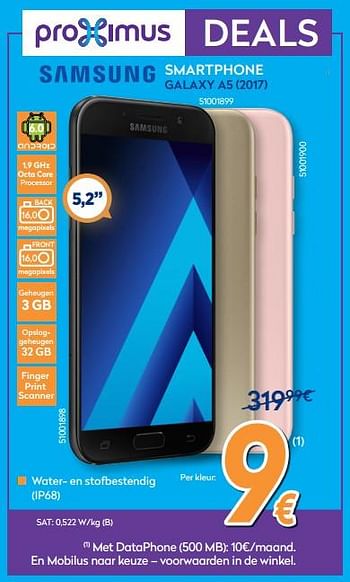 Promoties Samsung smartphone galaxy a5 (2017) - Samsung - Geldig van 01/02/2018 tot 25/02/2018 bij Krefel