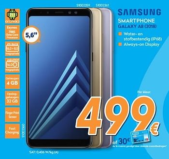 Promoties Samsung smartphone galaxy a8 (2018) - Samsung - Geldig van 01/02/2018 tot 25/02/2018 bij Krefel