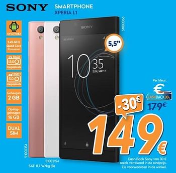 Promoties Sony smartphone xperia l1 - Sony - Geldig van 01/02/2018 tot 25/02/2018 bij Krefel