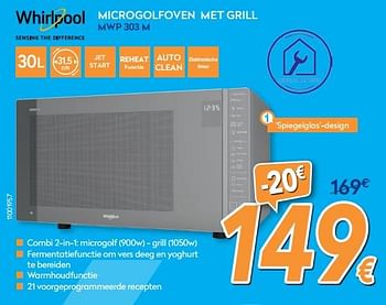 Promotions Whirlpool microgolfoven met grill mwp 303 m - Whirlpool - Valide de 01/02/2018 à 25/02/2018 chez Krefel