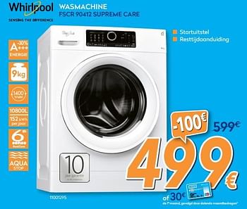 Promotions Whirlpool wasmachine fscr90412 supreme care - Whirlpool - Valide de 01/02/2018 à 25/02/2018 chez Krefel