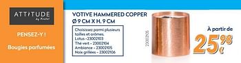 Promotions Bougies parfumées votive hammered copper - Produit maison - Krefel - Valide de 01/02/2018 à 25/02/2018 chez Krefel