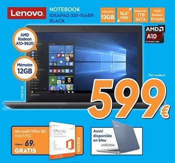Promotions Lenovo notebook ideapad 320-15abr black - Lenovo - Valide de 01/02/2018 à 25/02/2018 chez Krefel