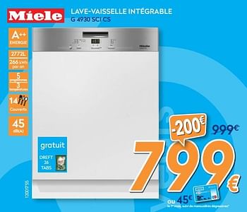 Promotions Miele lave-vaisselle intégrable g 4930 sci cs - Miele - Valide de 01/02/2018 à 25/02/2018 chez Krefel