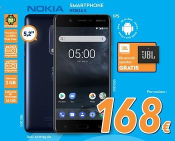 Promotions Nokia smartphone nokia 5 - Nokia - Valide de 01/02/2018 à 25/02/2018 chez Krefel