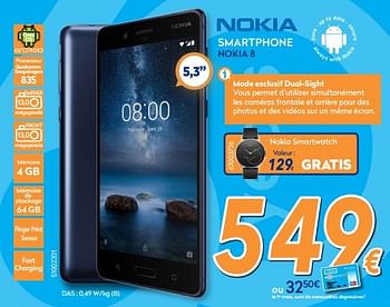 Promotions Nokia smartphone nokia 8 - Nokia - Valide de 01/02/2018 à 25/02/2018 chez Krefel