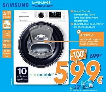 Promotions Samsung lave-linge ww81k6404qw - Samsung - Valide de 01/02/2018 à 25/02/2018 chez Krefel