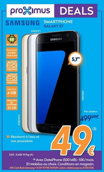Promotions Samsung smartphone galaxy s7 - Samsung - Valide de 01/02/2018 à 25/02/2018 chez Krefel