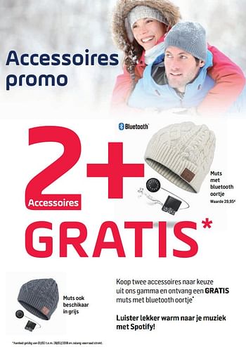 Promoties Accessoires promo muts met bluetooth oortje - Huismerk - Base - Geldig van 01/02/2018 tot 28/02/2018 bij Base
