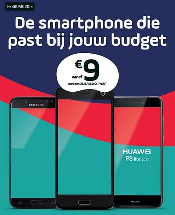 Promoties Huawei smartphone p8 lite 2017 - Huawei - Geldig van 01/02/2018 tot 28/02/2018 bij Base