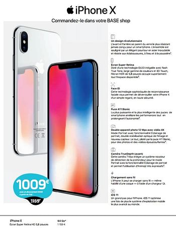Promotions Apple iphone x - Apple - Valide de 01/02/2018 à 28/02/2018 chez Base