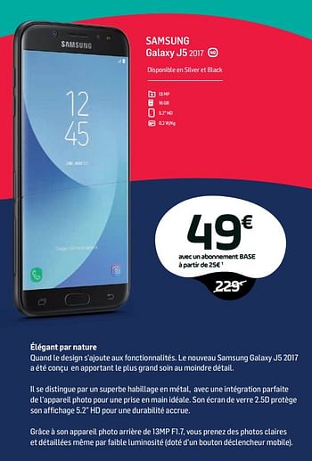 Promotions Samsung galaxy j5 2017 - Samsung - Valide de 01/02/2018 à 28/02/2018 chez Base