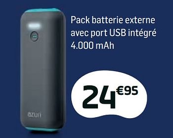 Promoties Azuri pack batterie externe avec port usb intégré 4.000 mah - Azuri - Geldig van 01/02/2018 tot 28/02/2018 bij Base