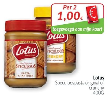 Promoties Lotus speculoospasta original of crunchy - Lotus Bakeries - Geldig van 01/02/2018 tot 28/02/2018 bij Intermarche