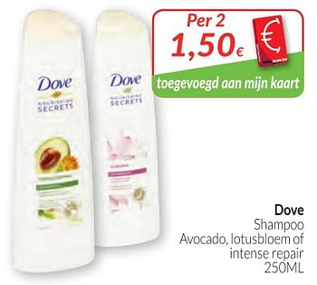Promoties Dove shampoo avocado, lotusbloem of intense repair - Dove - Geldig van 01/02/2018 tot 28/02/2018 bij Intermarche
