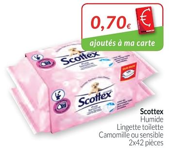 Promotions Scottex humide lingette toilette camomille ou sensible - Scottex - Valide de 01/02/2018 à 28/02/2018 chez Intermarche