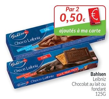 Promoties Bahlsen leibniz chocolat au lait ou fondant - Bahlsen - Geldig van 01/02/2018 tot 28/02/2018 bij Intermarche
