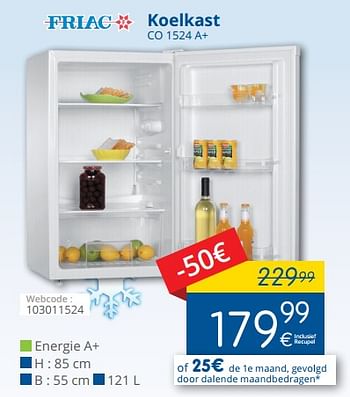 Promoties Friac koelkast co 1524 a+ - Friac - Geldig van 01/02/2018 tot 28/02/2018 bij Eldi