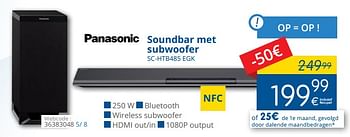 Promoties Panasonic soundbar met subwoofer sc-htb485 egk - Panasonic - Geldig van 01/02/2018 tot 28/02/2018 bij Eldi