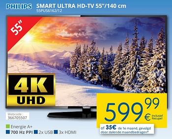 Promoties Philips smart ultra hd-tv 55``-140 cm 55pus6162-12 - Philips - Geldig van 01/02/2018 tot 28/02/2018 bij Eldi