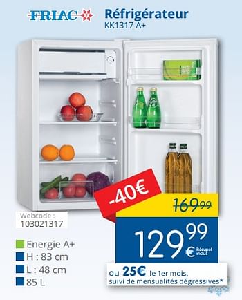 Promotions Friac réfrigérateur kk1317 a+ - Friac - Valide de 01/02/2018 à 28/02/2018 chez Eldi