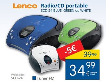 Promotions Lenco radio-cd portable scd-24 blue, green ou white - Lenco - Valide de 01/02/2018 à 28/02/2018 chez Eldi