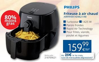 Promotions Philips friteuse à air chaud airfryer hd9621-90 - Philips - Valide de 01/02/2018 à 28/02/2018 chez Eldi