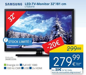 Promotions Samsung led-tv-monitor 32``-81 cm lt32e310 - Samsung - Valide de 01/02/2018 à 28/02/2018 chez Eldi