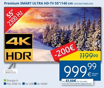Promotions Samsung premium smart ultra hd-tv 55``-140 cm ue55mu7000lxxn - Samsung - Valide de 01/02/2018 à 28/02/2018 chez Eldi