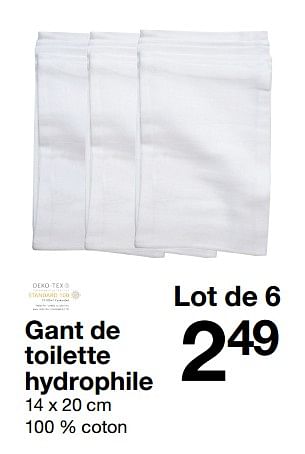 Promotions Gant de toilette hydrophile - Produit maison - Zeeman  - Valide de 03/02/2018 à 21/07/2018 chez Zeeman