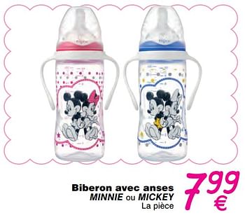 Promotions Biberon avec anses minnie ou mickey - Disney - Valide de 01/01/2018 à 31/12/2018 chez Cora