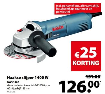 Promotions Bosch haakse slijper 1400 w gws 1400 - Bosch - Valide de 14/02/2018 à 26/02/2018 chez Gamma