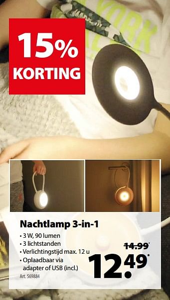 Promoties Nachtlamp 3-in-1 - Huismerk - Gamma - Geldig van 14/02/2018 tot 26/02/2018 bij Gamma