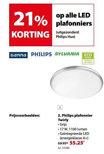 Promoties Philips plafonnier twirly - Philips - Geldig van 14/02/2018 tot 26/02/2018 bij Gamma