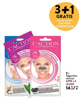 Promoties Talgpatches charcoal l`action cosmetique - L'Action - Geldig van 14/02/2018 tot 27/02/2018 bij DI