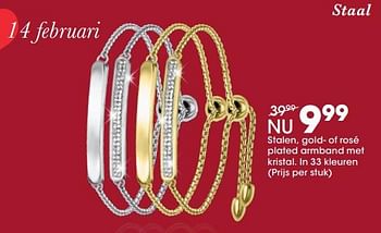 Promotions Stalen, gold- of rosé plated armband met kristal - Huismerk - Lucardi - Valide de 29/01/2018 à 18/02/2018 chez Lucardi