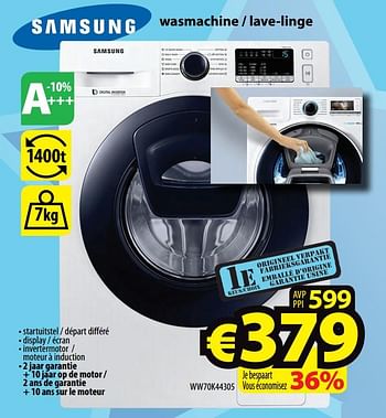 Promoties Samsung wasmachine - lave-linge ww70k44305 - Samsung - Geldig van 08/02/2018 tot 15/02/2018 bij ElectroStock