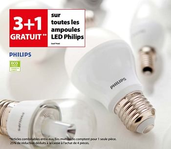Promoties 3+1 gratuit sur toutes les ampoules led philips - Philips - Geldig van 14/02/2018 tot 26/02/2018 bij Gamma