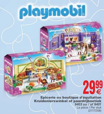 Promotions Playmobil epicerie ou boutique d`équitation kruidenierswinkel of paardrijboetiek 9403 ou - of 9401 - Playmobil - Valide de 06/02/2018 à 19/02/2018 chez Cora