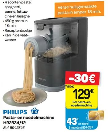 Promoties Philips pasta- en noedelmachine hr2334-12 - Philips - Geldig van 07/02/2018 tot 19/02/2018 bij Carrefour