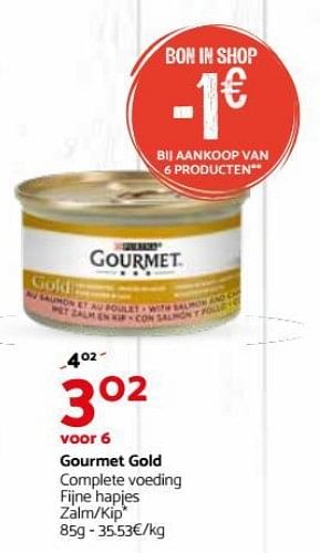 Promoties Gourmet gold complete voeding fijne hapjes zalm-forel - Purina - Geldig van 07/02/2018 tot 18/02/2018 bij Tom&Co