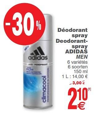 Promotions Déodorant spray deodorantspray adidas men - Adidas - Valide de 06/02/2018 à 19/02/2018 chez Cora