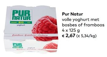 Promotions Pur natur volle yoghurt met bosbes of framboos - Pur Natur - Valide de 07/02/2017 à 06/03/2018 chez Bioplanet