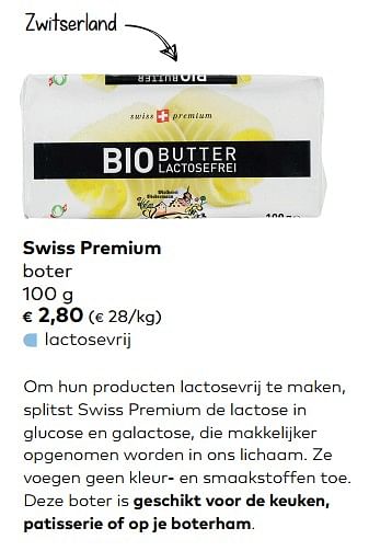 Promotions Swiss premium boter - Swiss Premium - Valide de 07/02/2017 à 06/03/2018 chez Bioplanet