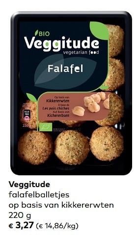 Promoties Veggitude falafelballetjes op basis van kikkererwten - Veggitude - Geldig van 07/02/2017 tot 06/03/2018 bij Bioplanet