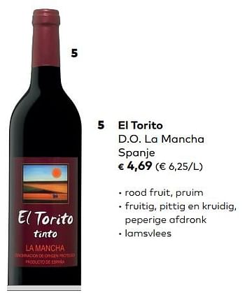 Promotions El torito d.o. la mancha spanje - Vins rouges - Valide de 07/02/2017 à 06/03/2018 chez Bioplanet