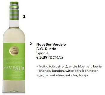Promotions Navesur verdejo d.o. rueda spanje - Vins blancs - Valide de 07/02/2017 à 06/03/2018 chez Bioplanet