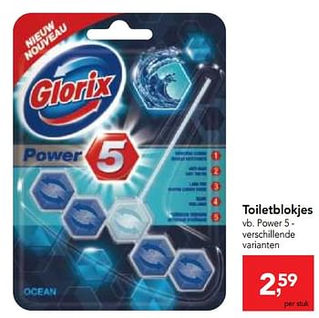 Promotions Glorix power 5 toiletblokjes - Glorix - Valide de 14/02/2018 à 27/02/2018 chez Makro