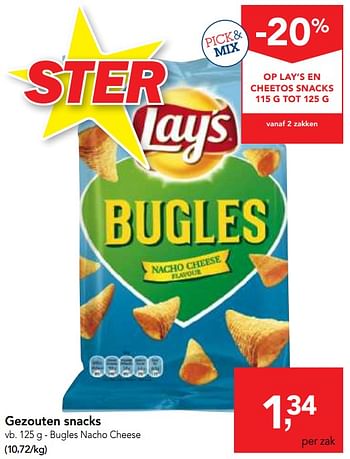 Promoties Lay`s bugles nacho cheese gezoutem snacks - Lay's - Geldig van 14/02/2018 tot 27/02/2018 bij Makro
